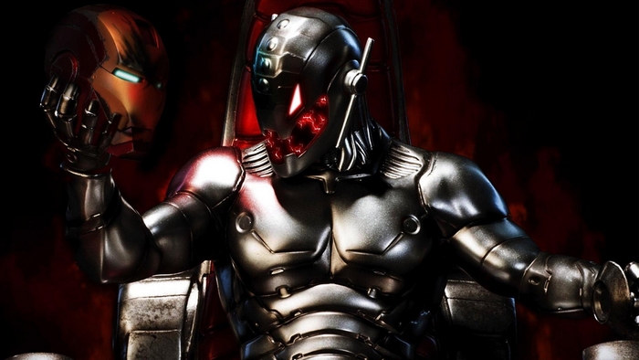 Ultron holding Iron Man's helmet