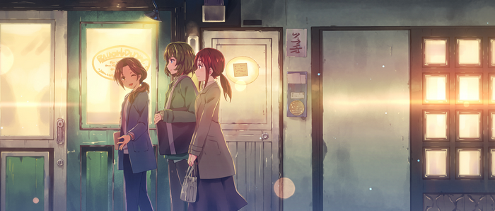 Kaede Takagaki and friends outside a shop