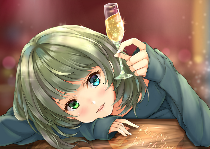 Kaede Takagaki holding a champagne glass
