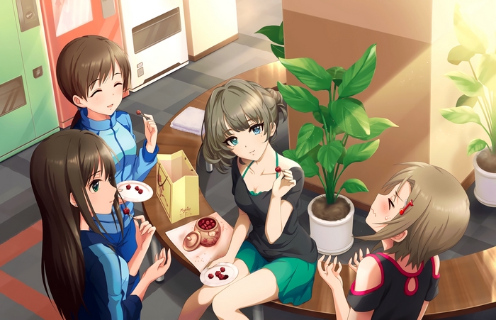 Kaede Takagaki eating cherries with friends
