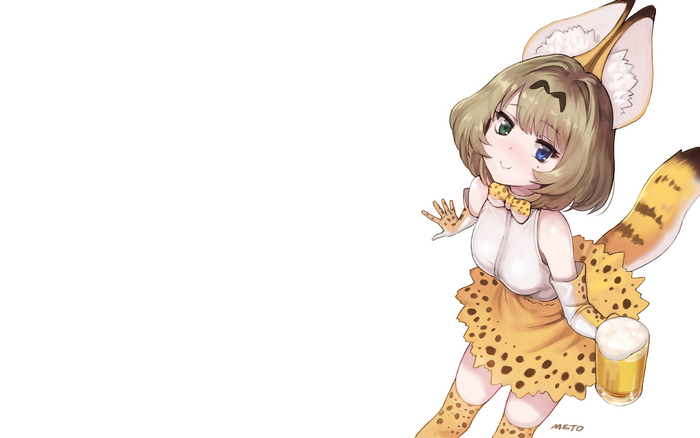 Serval from Kemono Friends holding a beer