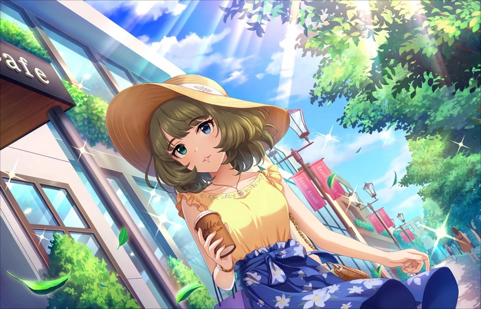 Kaede Takagaki holding coffee outside a cafe