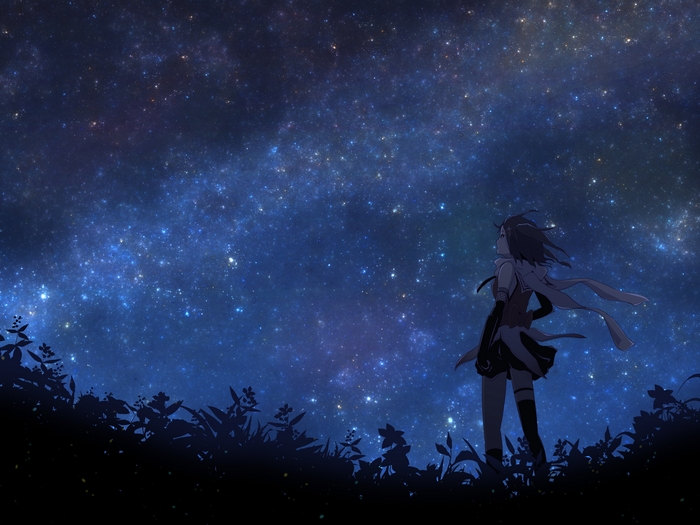 Sendai from Kancolle looking at the starry sky
