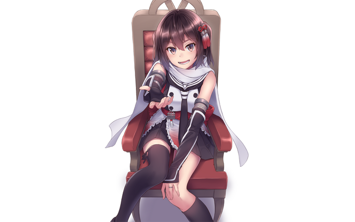 Sendai from Kancolle sitting on a throne