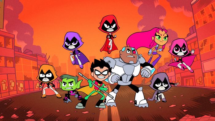 Teen Titans Go! characters in a city