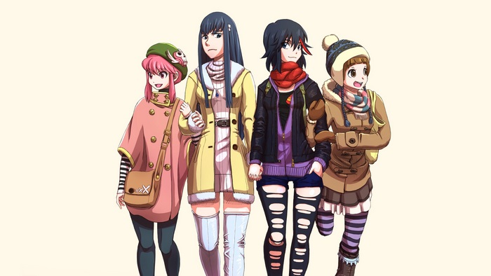 Four girls in winter clothes