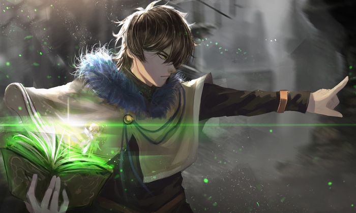Yuno from Black Clover casting magic from a book