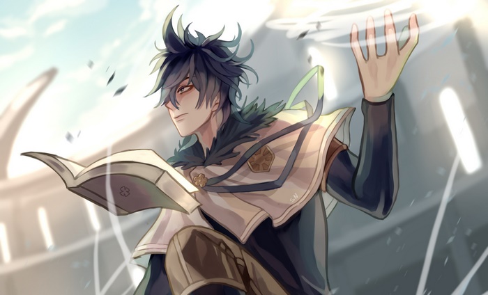 Yuno from Black Clover holding a book