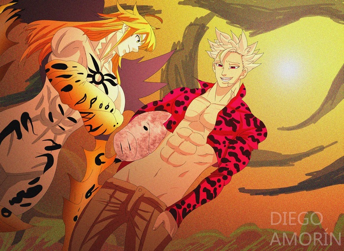 Meliodas and Ban from The Seven Deadly Sins with Hawk