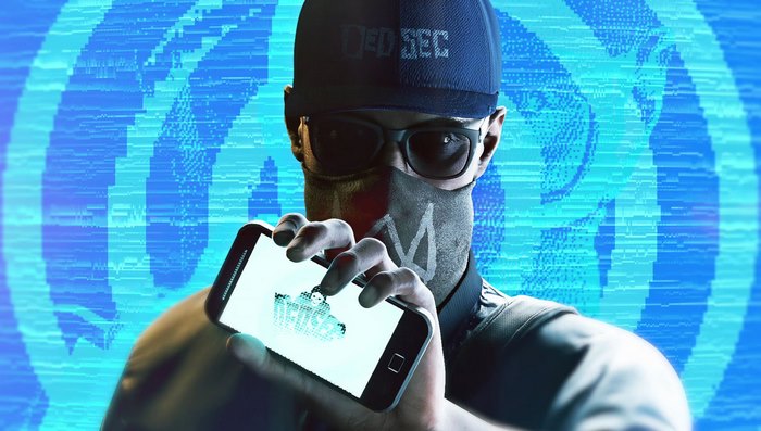 Marcus Holloway from DedSec holding a smartphone