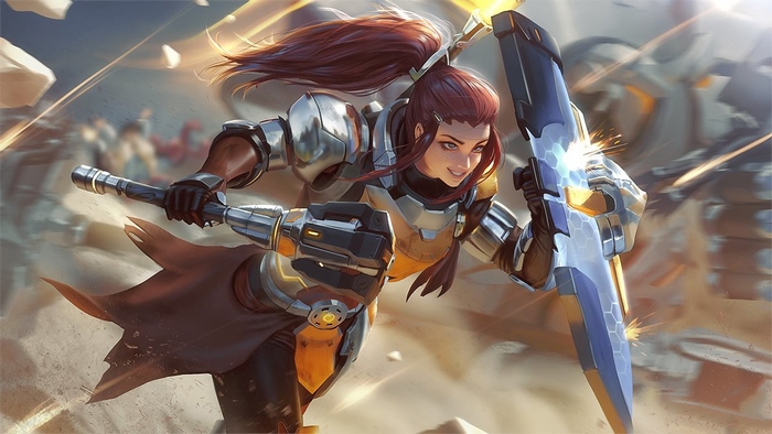 Brigitte from Overwatch in battle