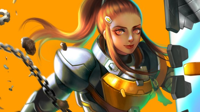 Brigitte from Overwatch with chains and debris