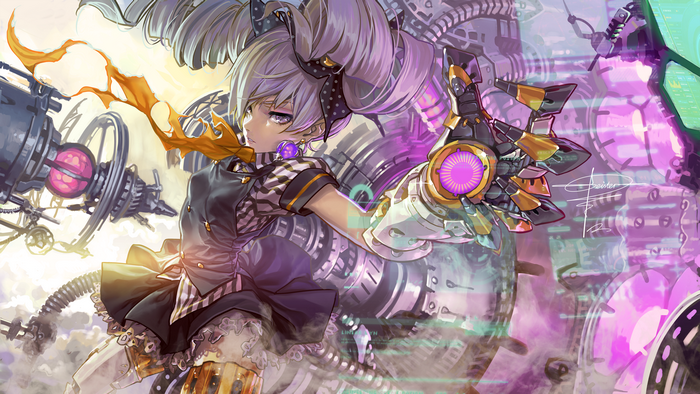 Bronya Zaychik with mechanical arm and background