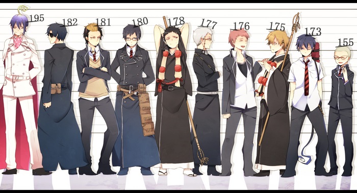 Group of male anime characters standing in a line