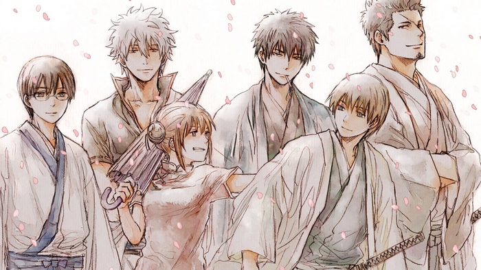 Gintama characters with cherry blossoms