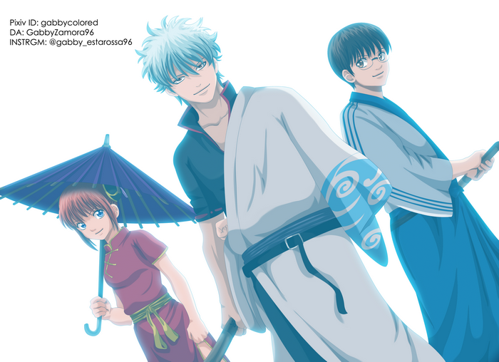 Kagura, Gintoki, and Shinpachi from Gintama
