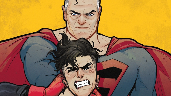 Superman and Superboy fighting