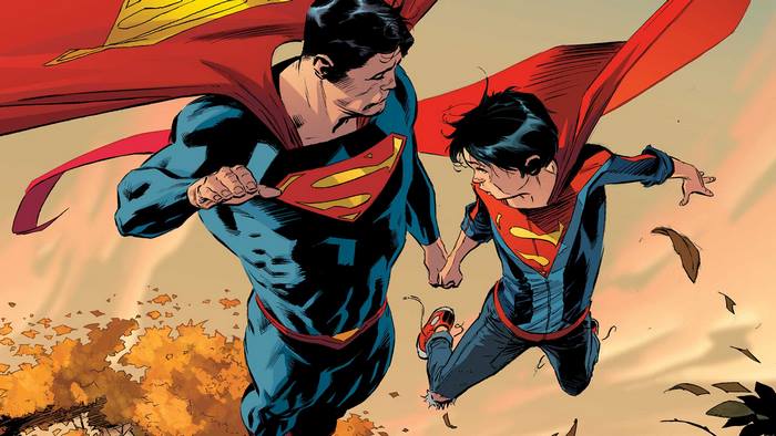 Superman and Superboy flying