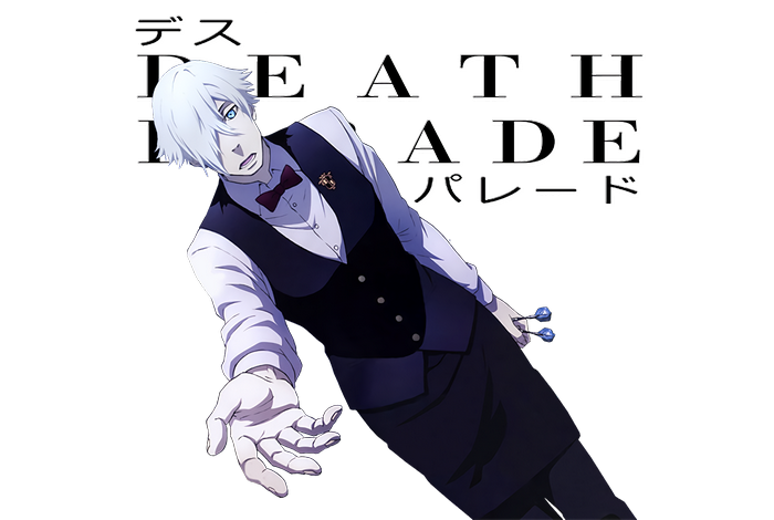 Decim from Death Parade holding darts