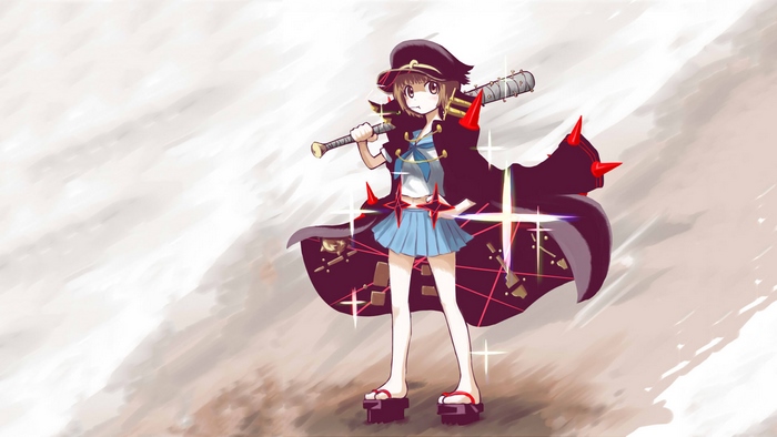 Mako Mankanshoku from Kill la Kill with a spiked bat