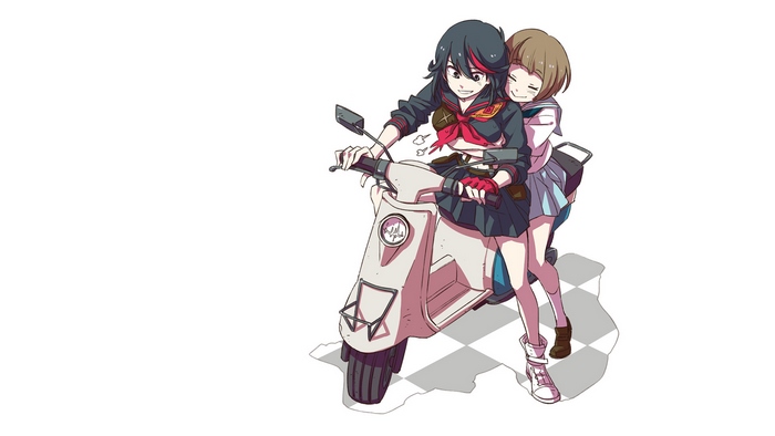 Ryuko Matoi and Mako Mankanshoku on a scooter