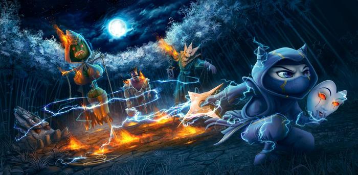 Fiddlesticks from League of Legends in a dark forest