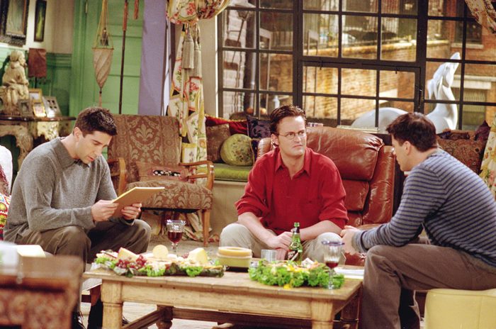 Friends: Ross, Chandler, and Joey in apartment