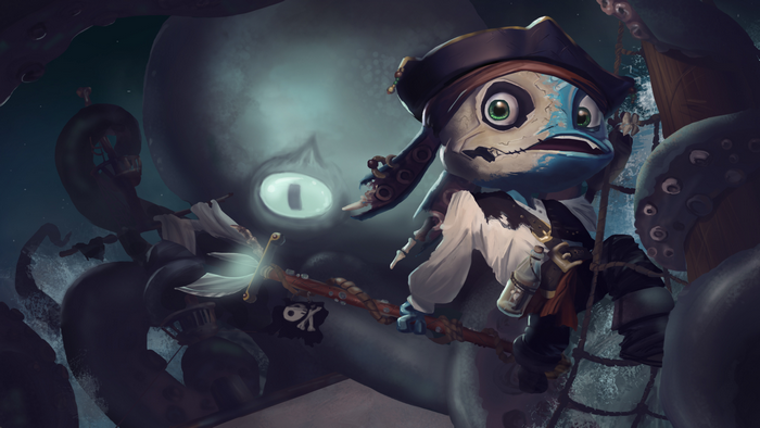 Fizz from League of Legends fighting a kraken