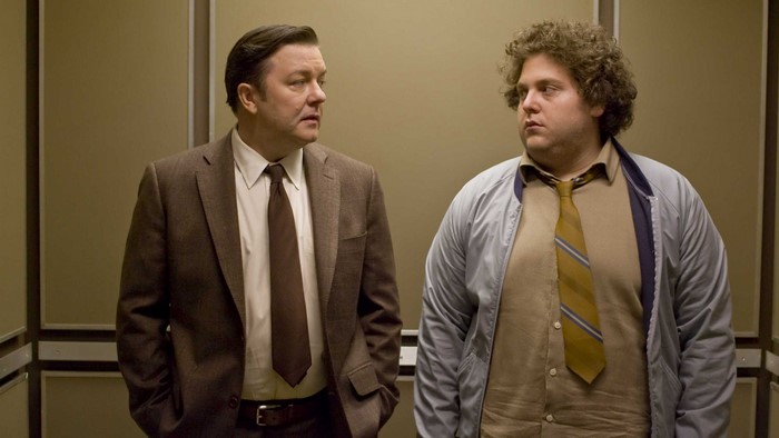 Jonah Hill and Ricky Gervais in an elevator