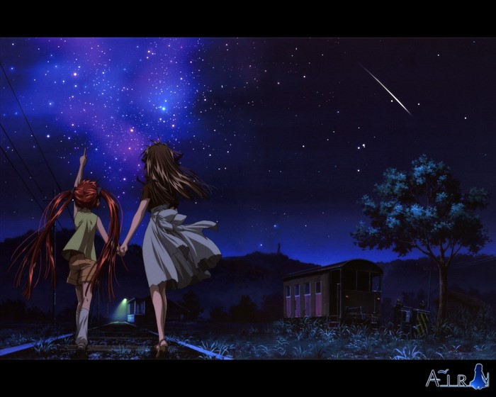 Michiru and friend stargazing by train tracks