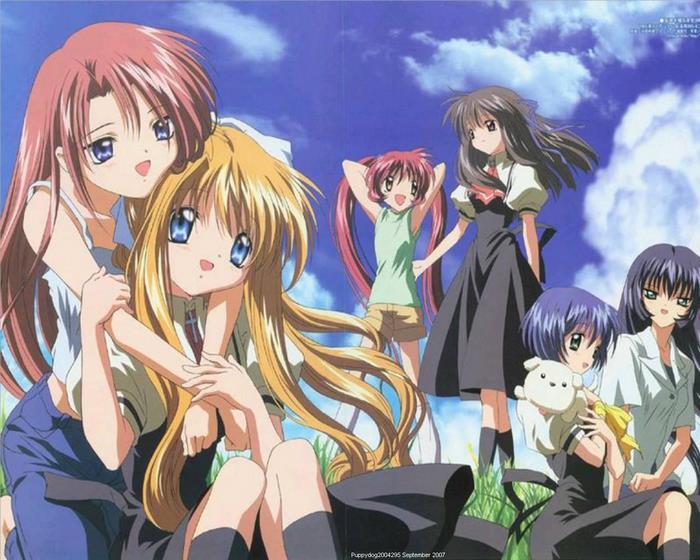 Anime girls with blue sky background