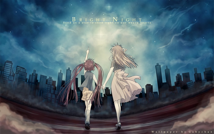 Bright Night: Two girls looking at the sky