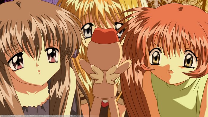 Michiru and friends with a plush toy
