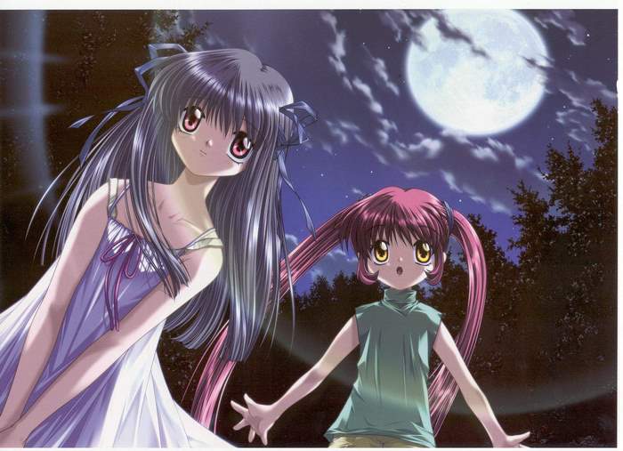 Two anime girls under the moonlight