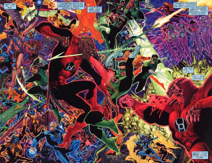 Green Lanterns and Red Lanterns in battle