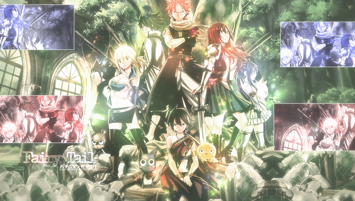 Fairy Tail characters in a forest setting