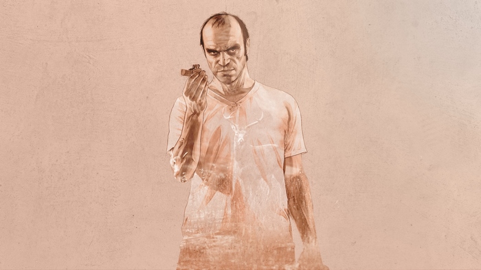 Trevor Philips from Grand Theft Auto V holding a cigar