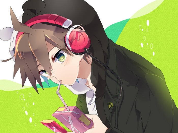 Makoto Naegi from Danganronpa drinking juice