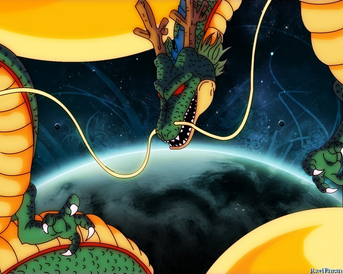 Shenron from Dragon Ball over a planet
