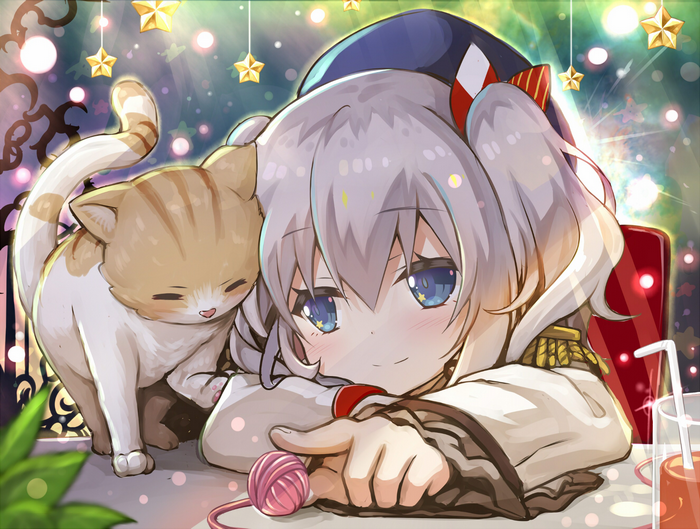 Kashima from Kantai Collection with a cat