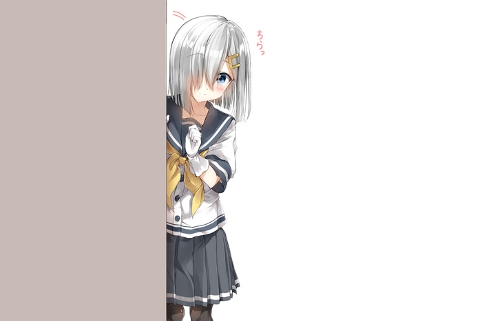 Kashima from Kantai Collection peeking from behind a wall
