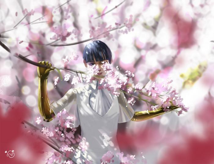 Lapis Lazuli from Houseki no Kuni among cherry blossoms