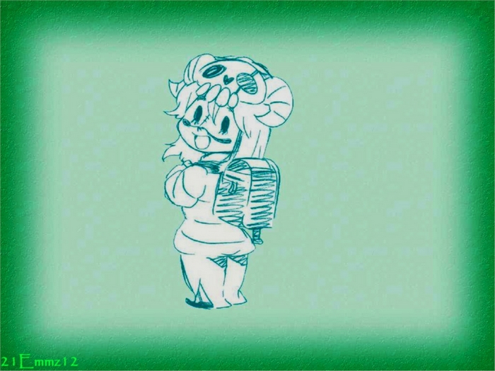 Chibi character with ram horns and backpack