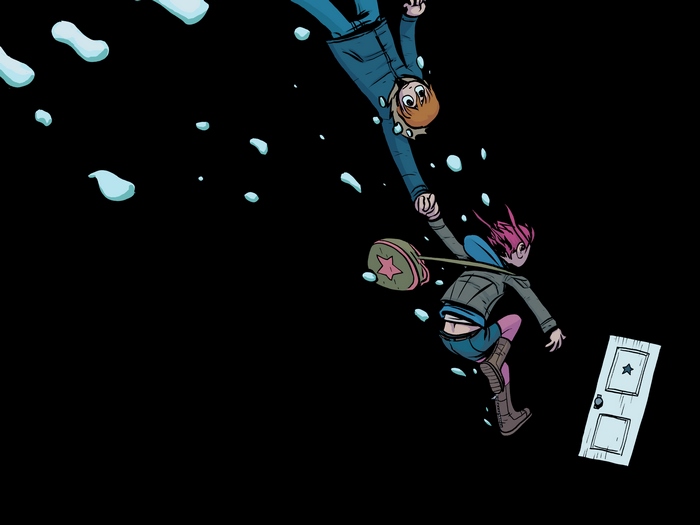 Scott Pilgrim and Ramona Flowers falling