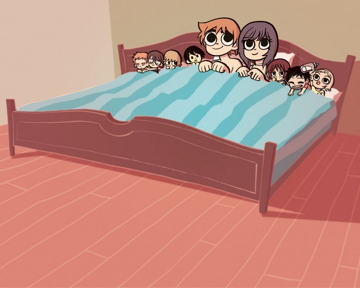 Scott Pilgrim characters in bed