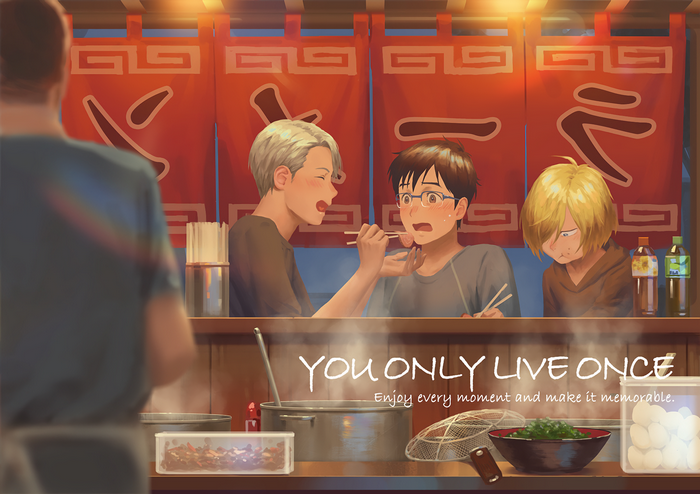 Viktor Nikiforov and Yuri Katsuki eating at a ramen stand