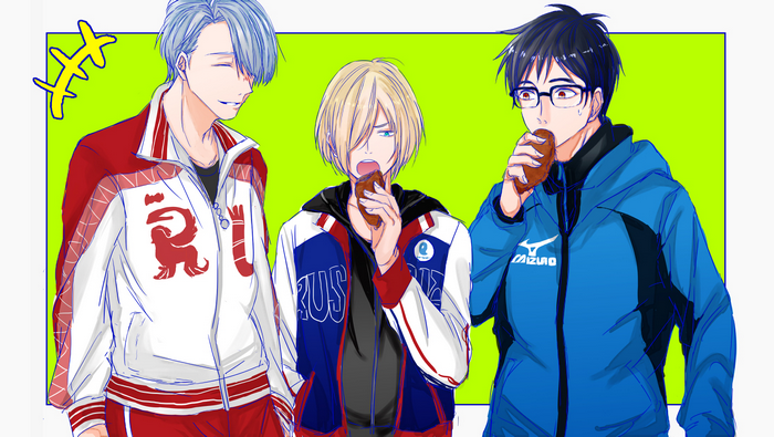 Yuri!!! on Ice: Viktor, Yuri, and Yurio eating