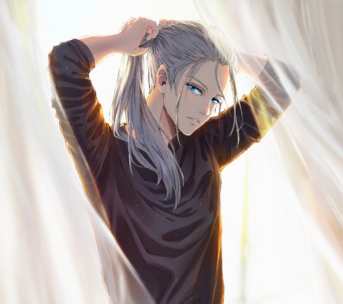 Viktor Nikiforov tying his hair