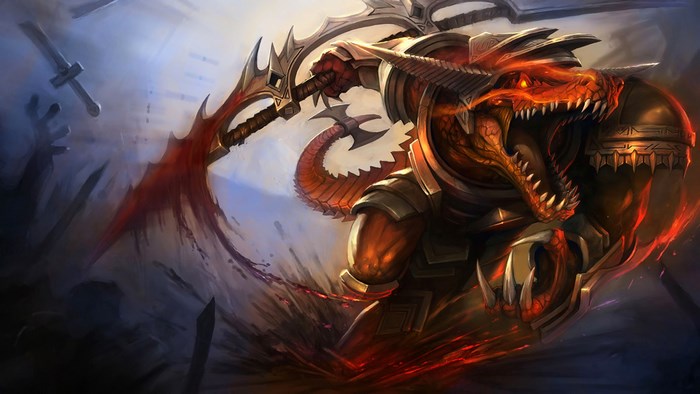 Renekton from League of Legends holding a bloody sword