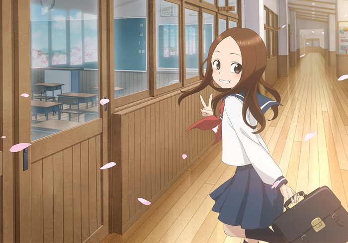 Takagi from Karakai Jouzu no Takagi-san in school hallway